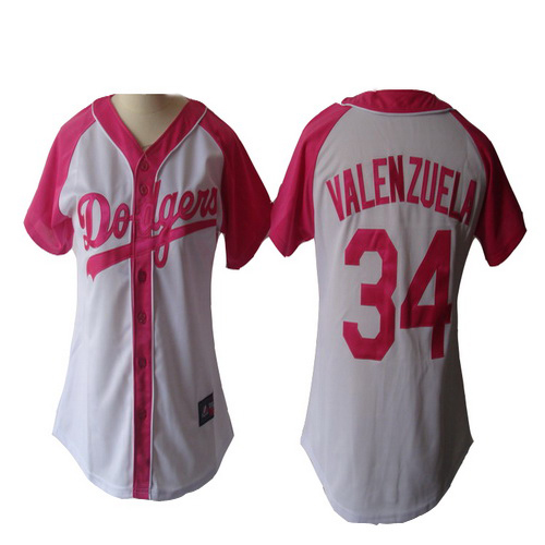 Best Quality Los Angeles Dodgers 34 Fernando Valenzuela Womens Pink Splash Fashion MLB Jersey By Majestic